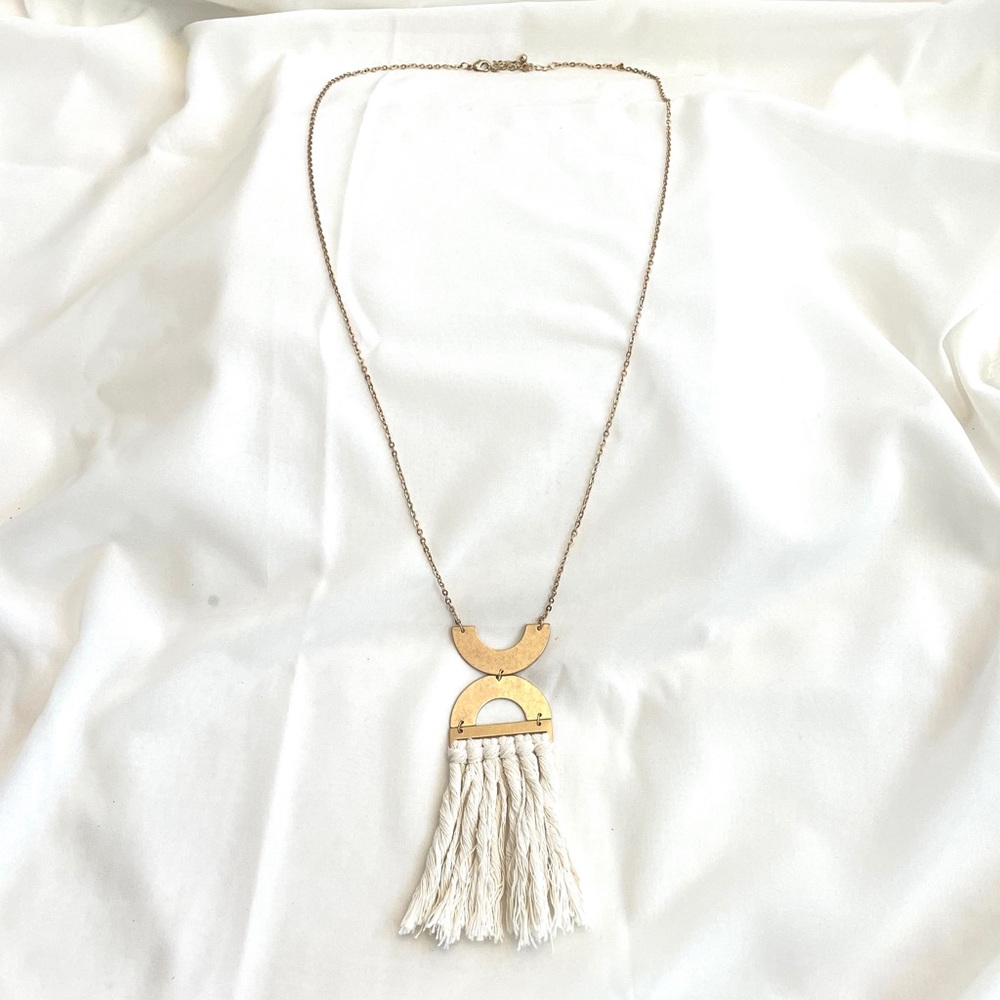 Long Necklace Half Circle Tassel Jewelry Gold Tone